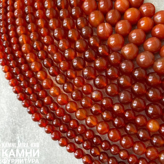 Сердолик шары 6,1-6,3/8,1-8,3/9,9-10,4/11,8-12,2/15,7-16,1 мм, цвет усилен, цена за нить 18 см