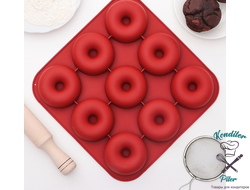 Форма для выпечки «Пончик», 28,5×28,5×3 см, 9 ячеек, d=8 см, цвет МИКС