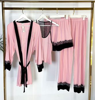 Домашняя одежда Виктория Сикрет 4в1 трикотаж в рубчик цвет розовый