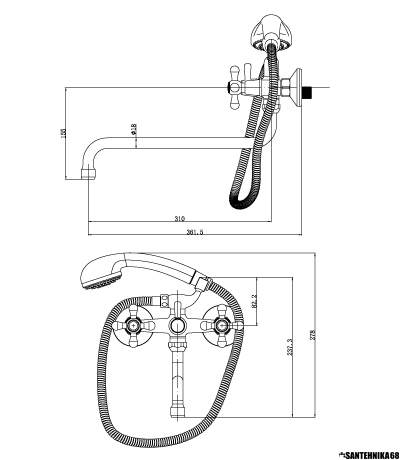 Смеситель для ванны с душем Lemark Promotion LM6041C универсальный с круглым поворотным изливом 300 мм