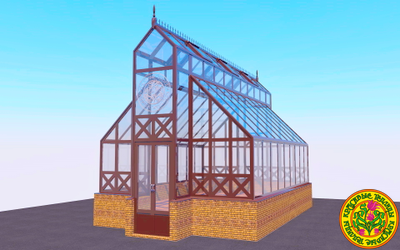 Базовая комплектация теплицы в английском стиле из стекала и алюминия ЙОРКШИР КИНГСАЙЗ размером 8000 X 4000 мм с холлом 1000 х 700 мм