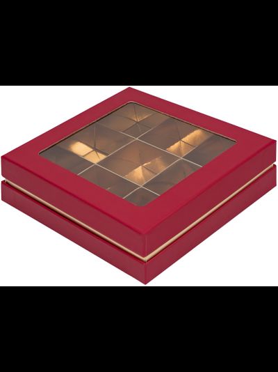 Коробка для 9 конфет ПРЕМИУМ с/о (красная мат./золото), 160*160*45мм
