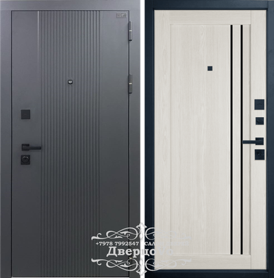 ВФД (VFD) ВЛАДИМИРСКАЯ ФАБРИКА ДВЕРЕЙ/ BALANCE Twin. ATUM PRO 33/ ЭКОШПОН Sharkskin - Artic Oak + ЧЕРНОЕ СТЕКЛО/ ТОЛЩИНА 112 мм/ ТРИ КОНТУРА/ МИНЕРАЛЬНАЯ ПЛИТА