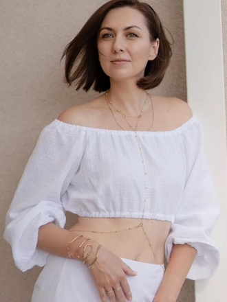 Топ кроп укороченный с длинными рукавами на резинке (белый)