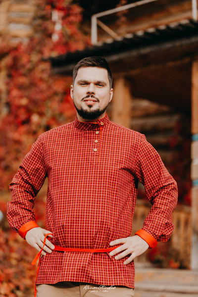 Современная косоворотка "Богатырская" пестрядь