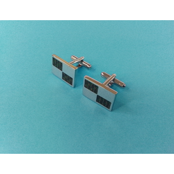 Запонка прямоугольная два квадрата 13x19x2 мм пара зеленый с серебристым, эмаль