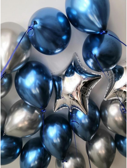 шары хром синий серебро фольгированная звезда серебро