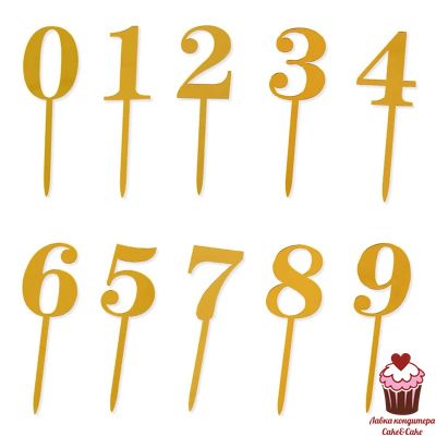 Топпер акриловый «Цифра» золото (3х5 см), 1 ШТ.