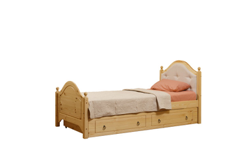 Кровать с мягким изголовьем с ящиками КАЯ 2 из массива сосны 90 х 190/200 см