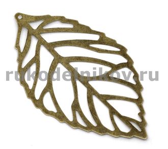 подвеска "Лист", цвет-античная бронза, 5 шт/уп