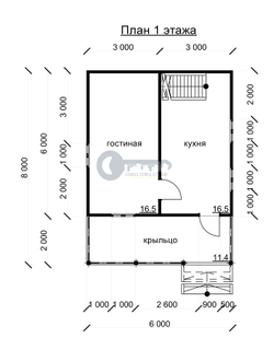 Д-20 ДАЧНЫЙ ДОМ ИЗ БРУСА:ГАБАРИТНЫЕ РАЗМЕРЫ: (8Х6М), ОБЩАЯ ПЛОЩАДЬ: 75М²