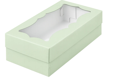 Коробка для пирожных с фигур. окном (фисташковая), 210*100*55мм