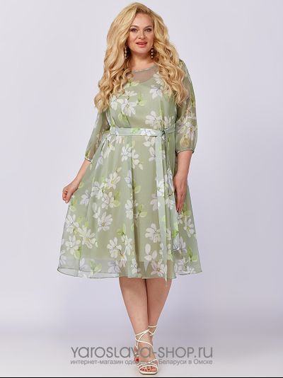 Шифоновое платье А-силуэта нежно-зеленого оттенка
