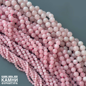 Кварц розовый, цвет усилен, полупрозрачный гладкие шары 4,3-4,5/6,2-6,4/8,3-8,5/10,3-10,5/12,2-12,5 мм, цена за нить 19 см