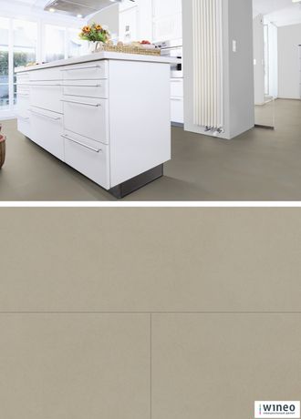 Виниловый пол Wineo 800 Tile XL Solid Sand DB00100-2, клеевой, среднего формата фото в интерьере