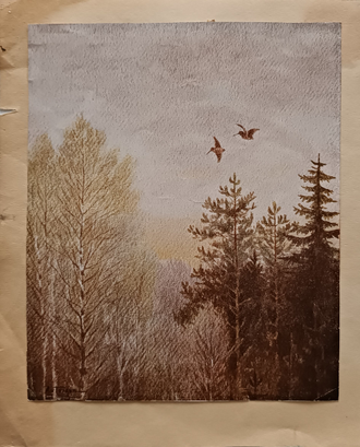 "Кабаны в зимнем лесу" фототипия 1920-е годы