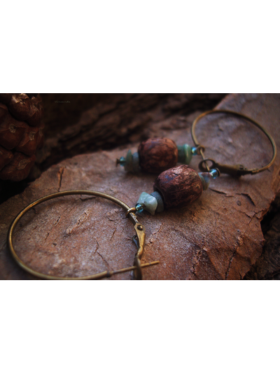 Бохо-серьги на кольцах &quot;Моховый бор&quot;