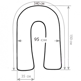 Подушка для беременных на молнии с ластовицей био пух форма U 340 х 35 см + наволочка на молнии сатин Страйп Белый