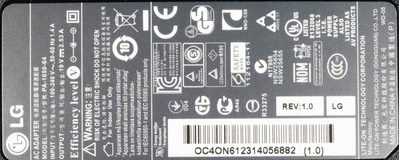 блок питания TV AC ADAPTOR LG LCAP45 19V2.53A (6.3*1.5)