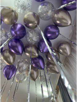Шары фиолетовый хром, хром шампань , с конфетти и дождиком 24 шт под потолок