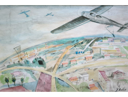 Лабас Александр Аркадьевич (1900-1983)  Над городом 1960-е гг. Бумага, акварель 30Х42,5 (1233)