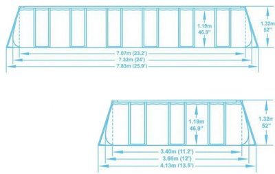 Каркасный бассейн Bestway прямоугольный 732 x 366 x 132 см, арт. 56475