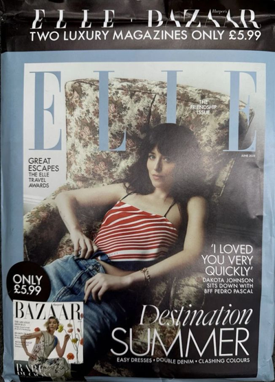 Elle Magazine June 2025 Dakota Johnson Plus Harper's Bazaar Magazine June 2025 Rosamund Pike Pack