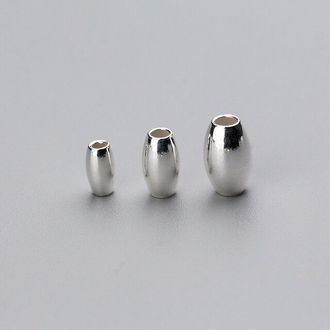 Бусина овальная серебряная с двумя отверстиями, диаметр 3.0 мм, два отверстия диаметром 1.2 мм