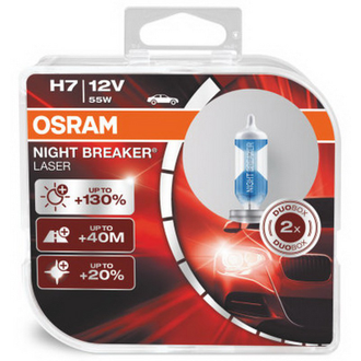 Автомобильная галогенная лампа Osram H7 12V- 55W (PX26d) (+130% света) Night Breaker Laser (2шт) DuoBox