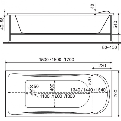 Акриловая Ванна Bas Верона 150х70 с каркасом