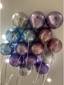 Шары хром фиолетовый, голубой, розовый, серебро 15 шт под потолок