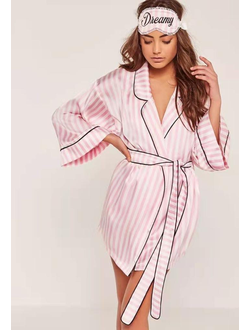Халат Виктория Сикрет бело-розовая полоска и маска для сна