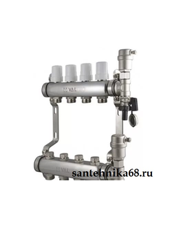 Коллекторная группа из нержавейки в сборе Valtec 1" х 4 выхода Евроконус 3/4 для теплого пола
