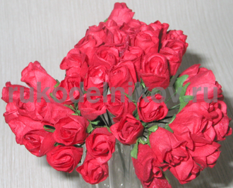бумажные цветы "Роза закрытый бутон", цвет-красный, 12 мм, 12 шт/уп