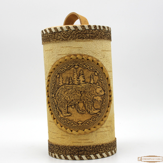 Берестяной туес d10 h19 «Медведь» Новосибирск сувенир