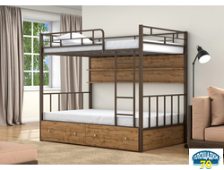 Двухъярусная кровать Валенсия 120 Коричневый ящики полка дуб крафт табак