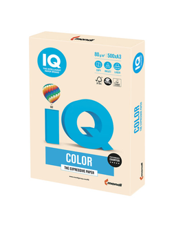 Бумага цветная IQ color БОЛЬШОЙ ФОРМАТ (297х420 мм), А3, 80 г/м2, 500 л., пастель, кремовая, CR20