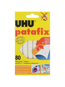 Подушечки клеящие UHU Patafix, 80 шт., бесследное удаление, многоразовые, белые, 39125