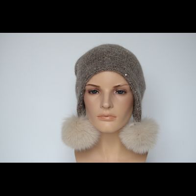 Шапка ушанка с помпонами ореховая Vizio Италия 8022 РР 99