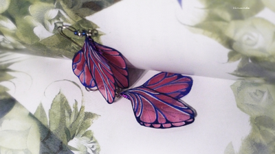 Серьги из шёлка "Крылышки Феи Розового Сада"