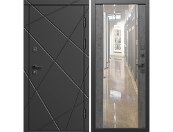 Дверь стальная Лучи Black с зеркалом бетон