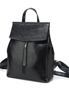 Кожаный женский рюкзак-трансформер Zipper чёрный