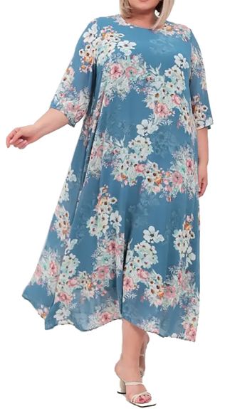Нарядное женское платье из шифона Арт. 15434-2786 (Цвет синий) Размеры 62-78