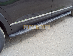 Пороги алюминиевые с пластиковой накладкой (карбон черные) 2020 мм ТСС для Volkswagen Teramont Pro 2025- (Китай)