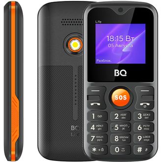 4650229401537  Мобильный телефон BQ 1853 LIFE BLACK+ORANGE, экран 128 х 160 пикселей., 2SIM-карты, фонарик, FM-радио и клавиша SOS