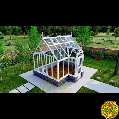 Базовая комплектация теплицы в английском стиле с холлом из стекла и алюминия ЕЛИЗАВЕТА S размером 4000 х 3000