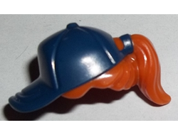 Minifigure, Hair Combo, Hair with Hat, Ponytail with Molded Dark Blue Ball Cap Pattern, Dark Blue (35660pb02)