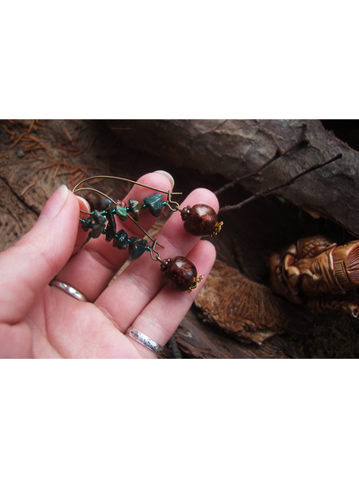 Серьги-бохо с камнями "Легенды тайги"