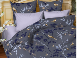 Синий двуспальный-евро комплект постельного белья мако-сатин