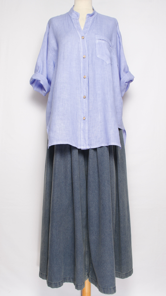 Рубашка лён "СТОЙКА МЕРЕЖКА" голубая р.50-56